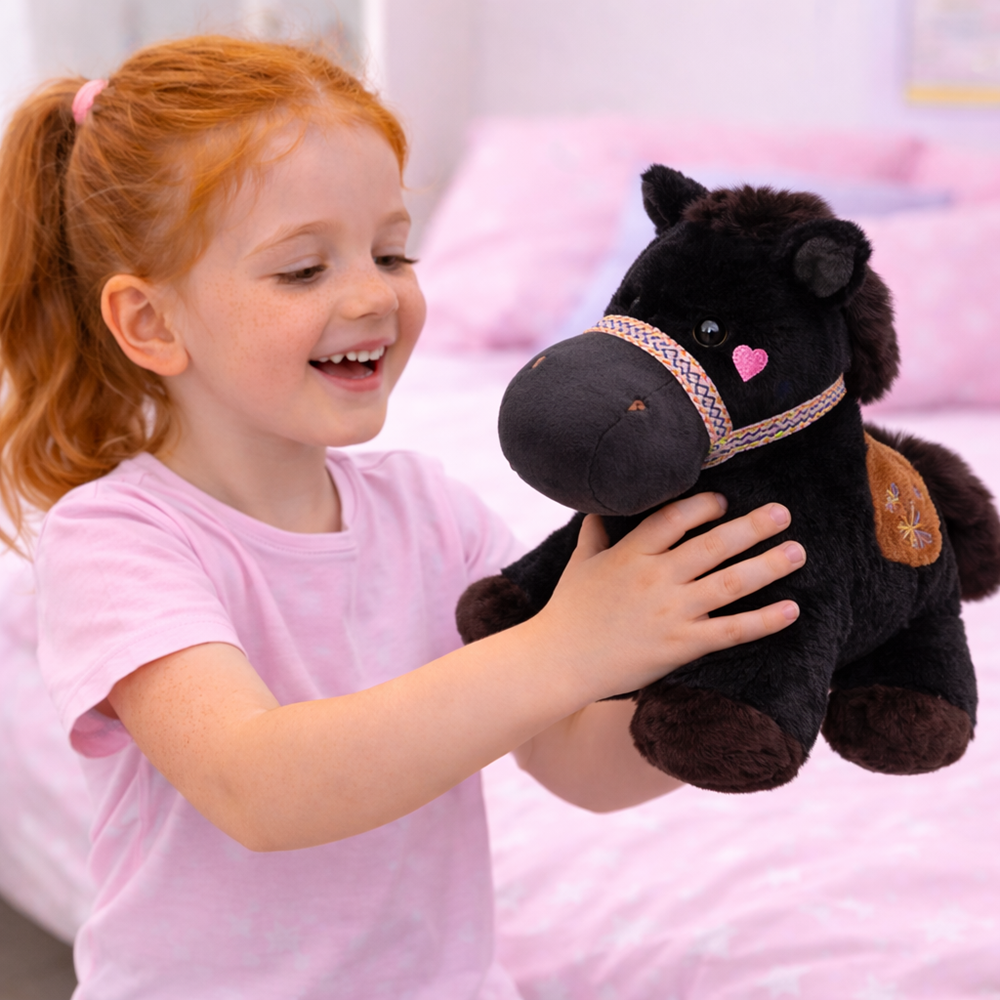 PufiPóni fekete plüss ló 20 cm – puha, ölelhető lovacska plüss játék gyerekeknek és ajándéknak (BBJ) - Image 5