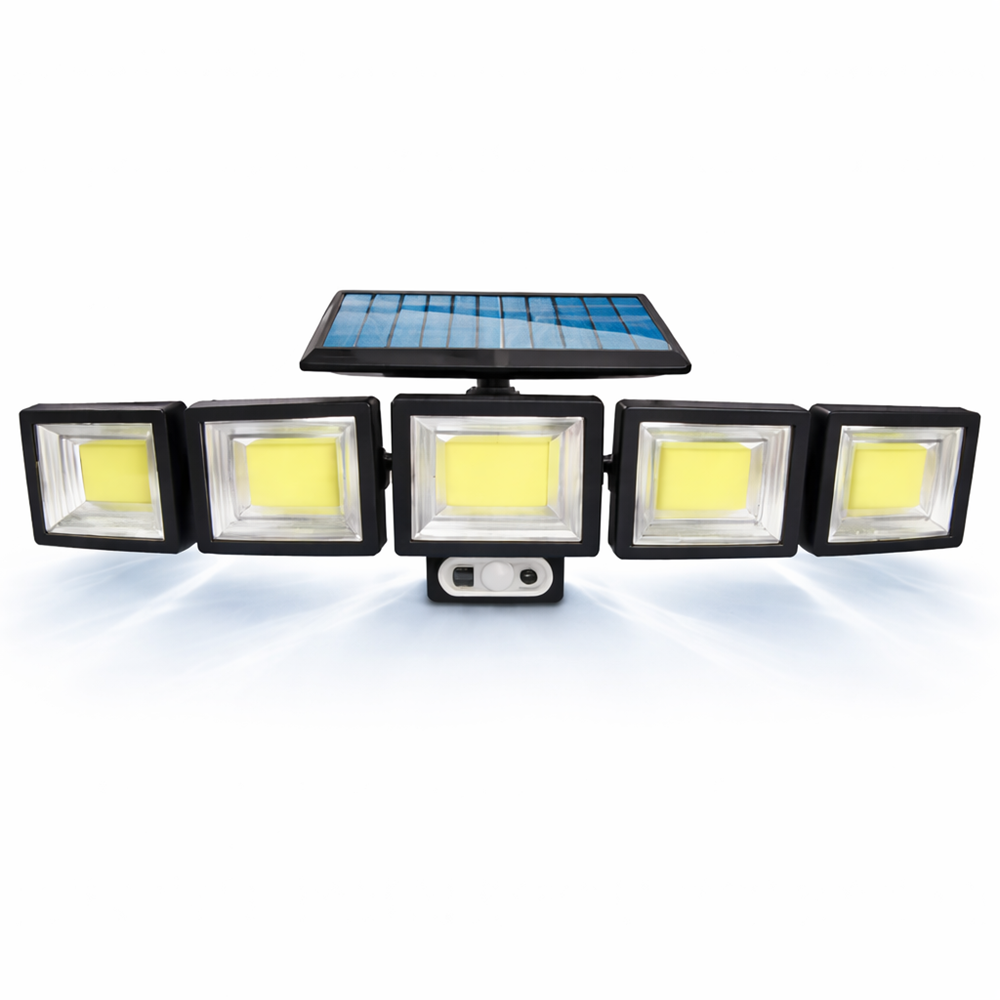Nexolux napelemes LED fali lámpa – 5 fejes, 300 COB LED-es kültéri biztonsági lámpa mozgásérzékelővel (BBV)