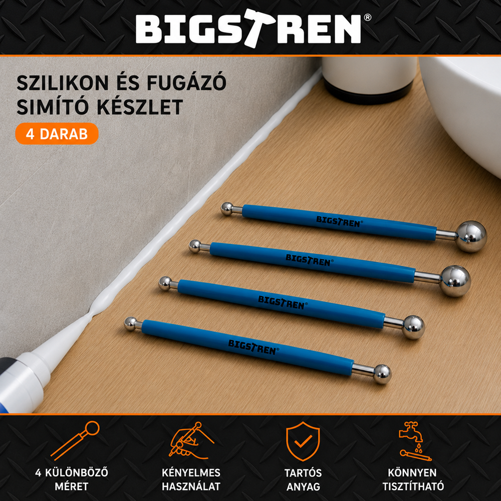 Bigstren szilikon és fugázó simító készlet 4 db – fugázó spatula és tömítő lehúzó szett (WNDR27855) - Image 5