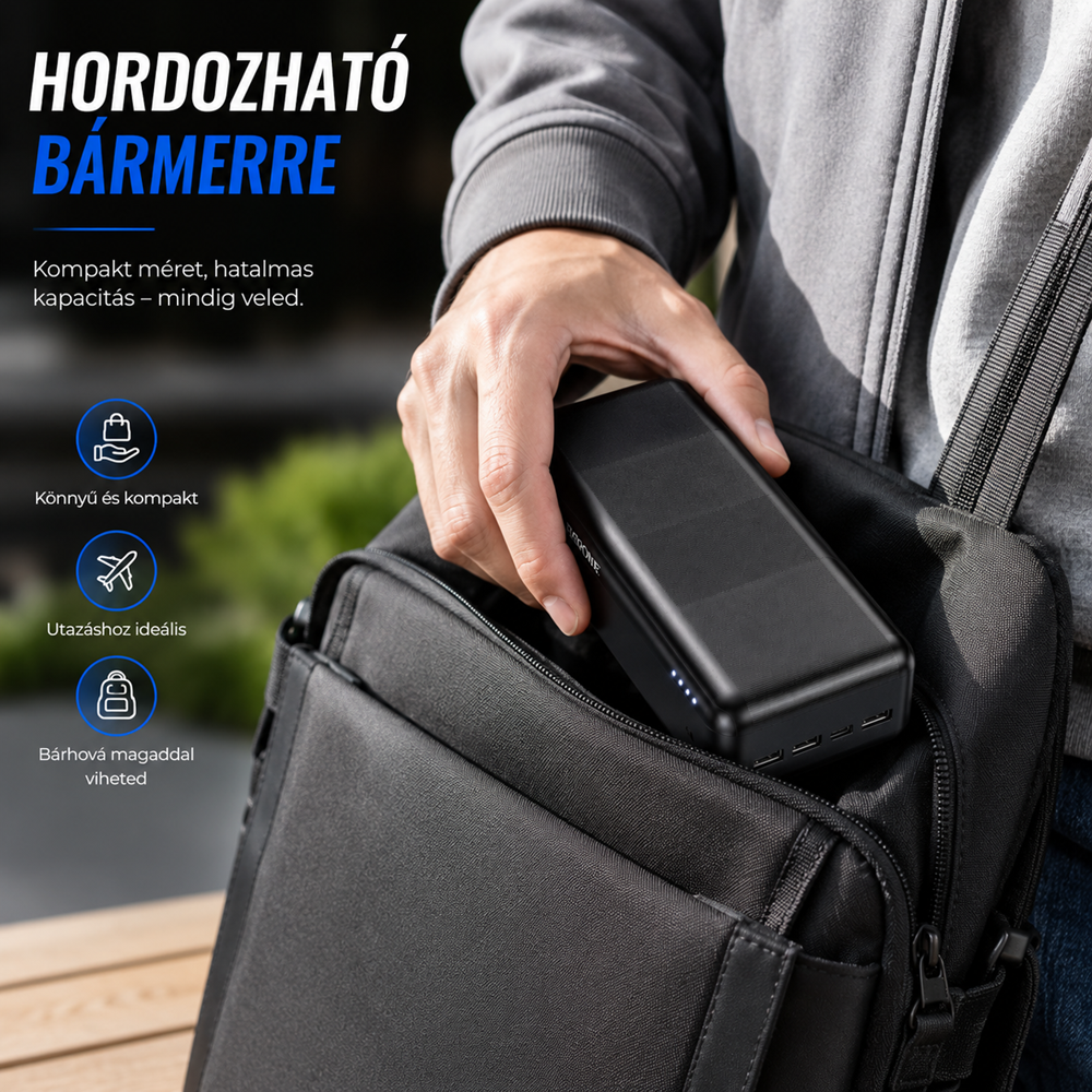 Borofone Power Bank 30000mAh – nagy kapacitású hordozható gyorstöltő fekete BJ27B (THM) - Image 3