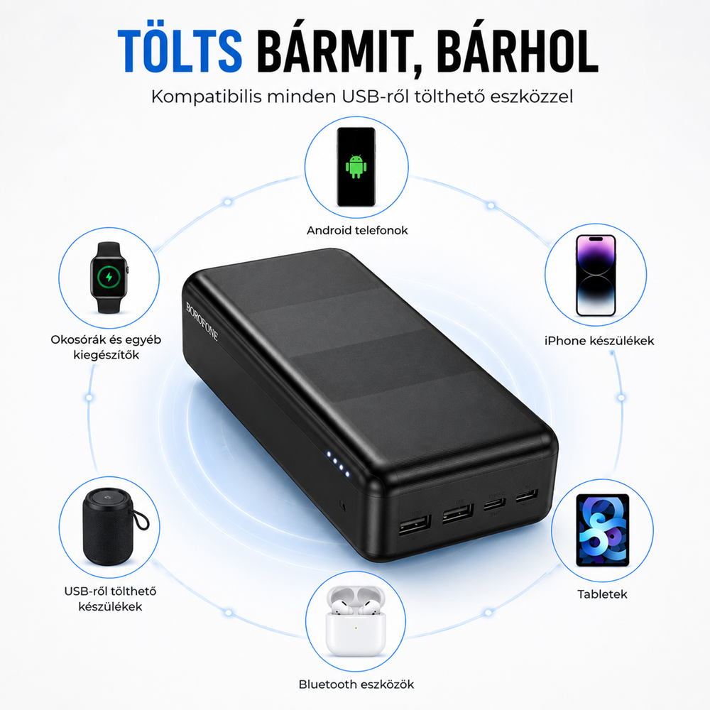 Borofone Power Bank 30000mAh – nagy kapacitású hordozható gyorstöltő fekete BJ27B (THM) - Image 4
