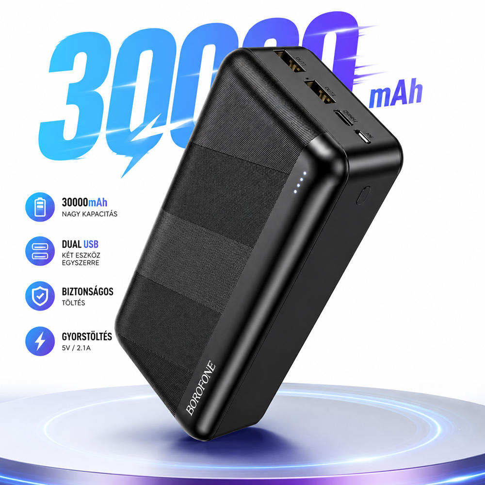 Borofone Power Bank 30000mAh – nagy kapacitású hordozható gyorstöltő fekete BJ27B (THM) - Image 5