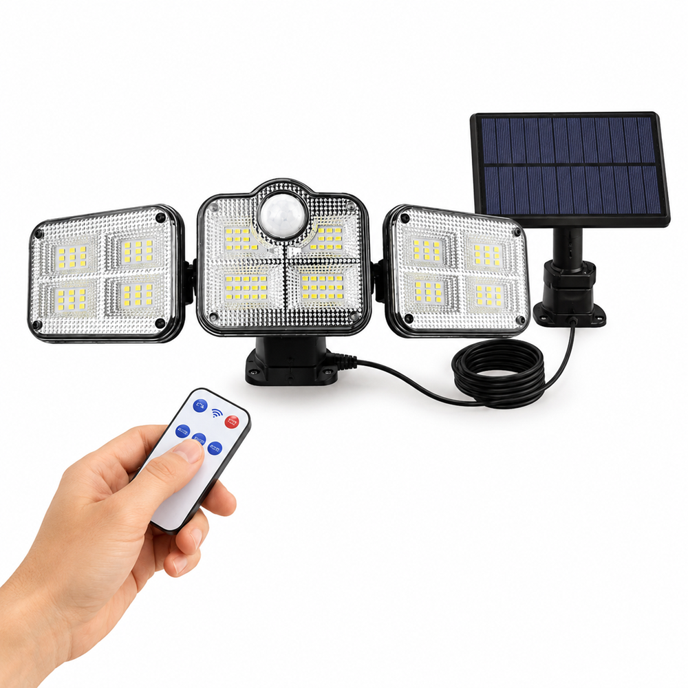 HAYAMI KL25-175A napelemes LED lámpa 138 SMD LED-del – mozgásérzékelős kültéri világítás távirányítóval (BBD)