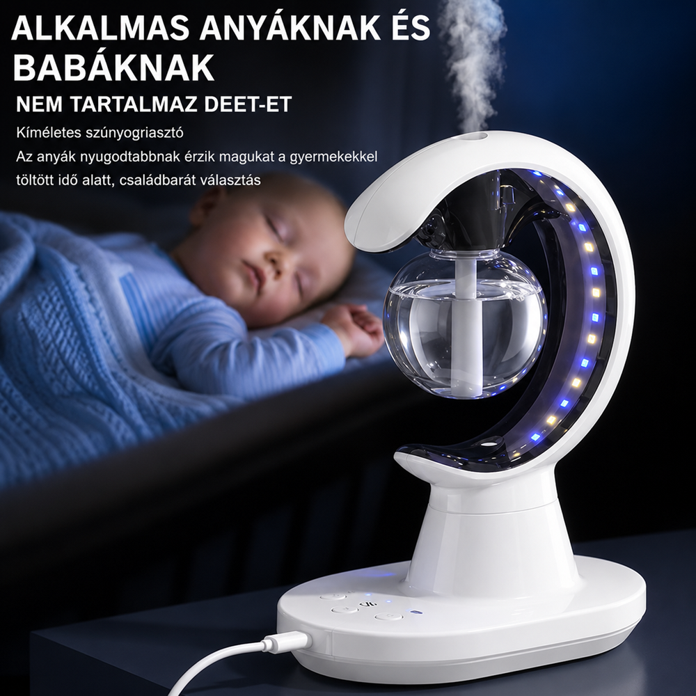 Hold alakú elektromos szúnyogirtó lámpa párásítóval és LED éjszakai fénnyel - fehér (BBM) - Image 6