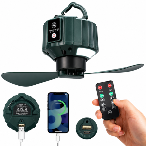 Hordozható 2 az 1-ben mennyezeti ventilátor 5200 mAh – USB-s akkumulátoros sátor ventilátor LED világítással kempinghez és hálószobába (BBRLB1484)