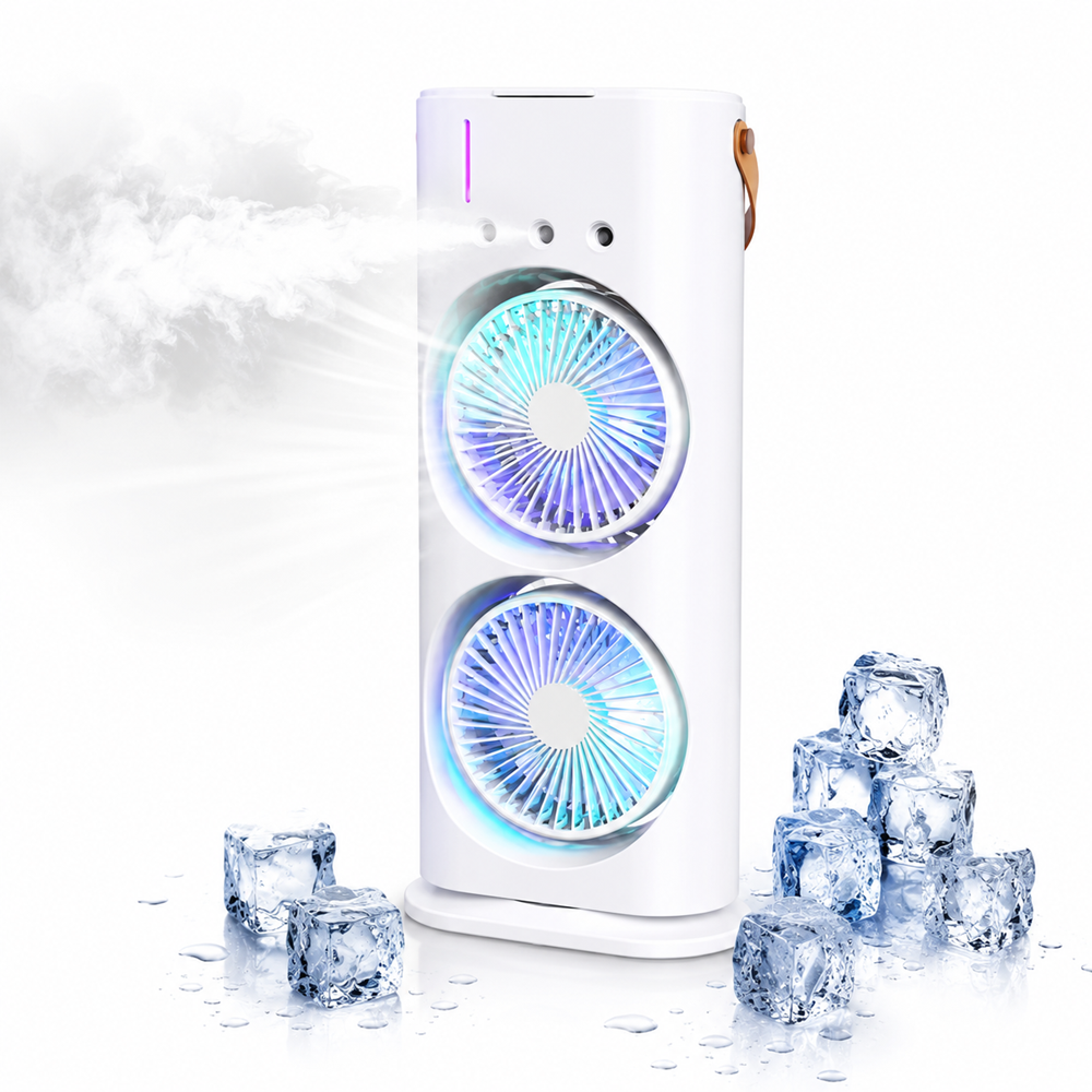 IceCool dupla léghűtő ventilátor párásító funkcióval – jéggel tölthető USB asztali hűtőventilátor (BBM)