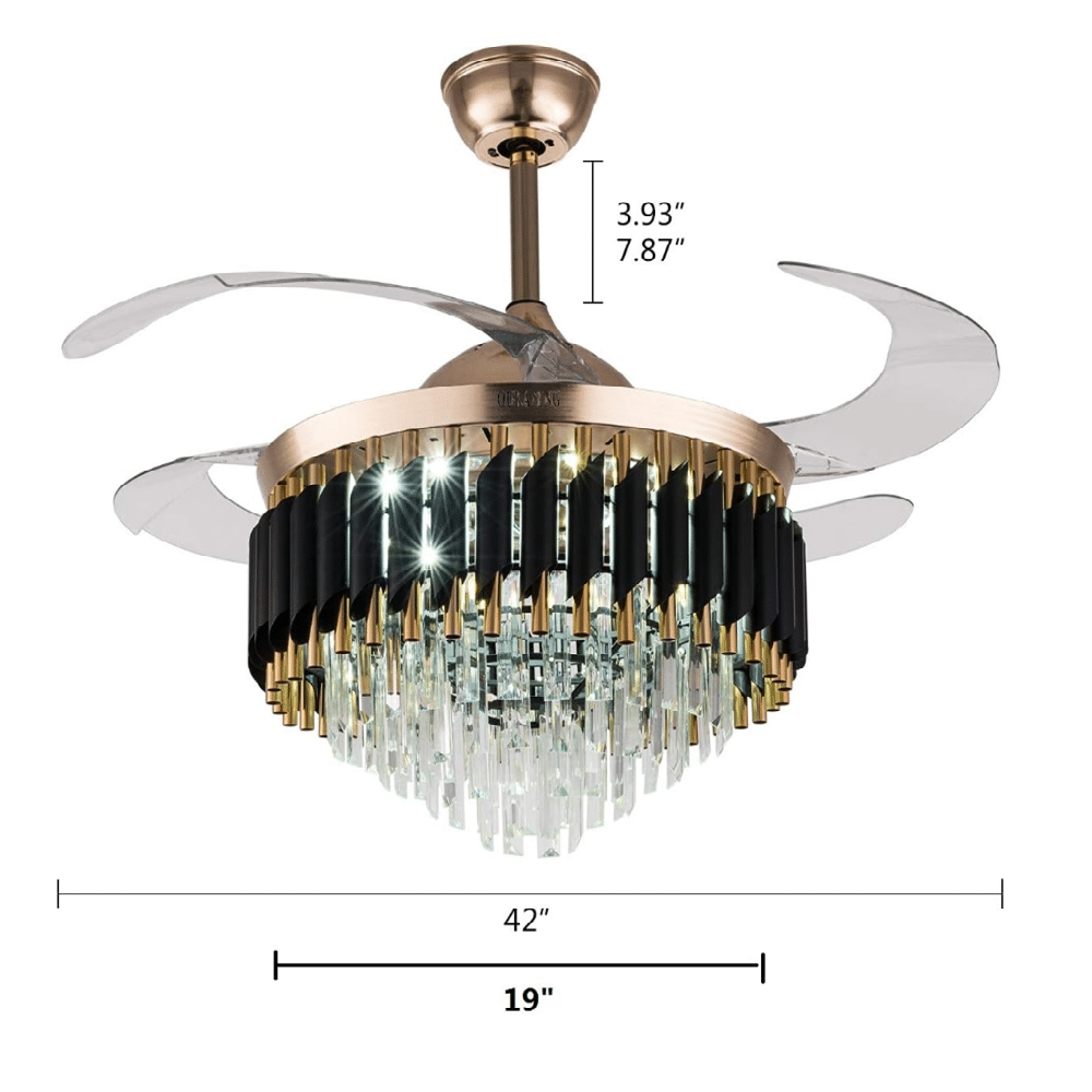 Rejtett lapátos kristály mennyezeti ventilátor csillár – modern LED lámpa ventilátorral (FX) - Image 4