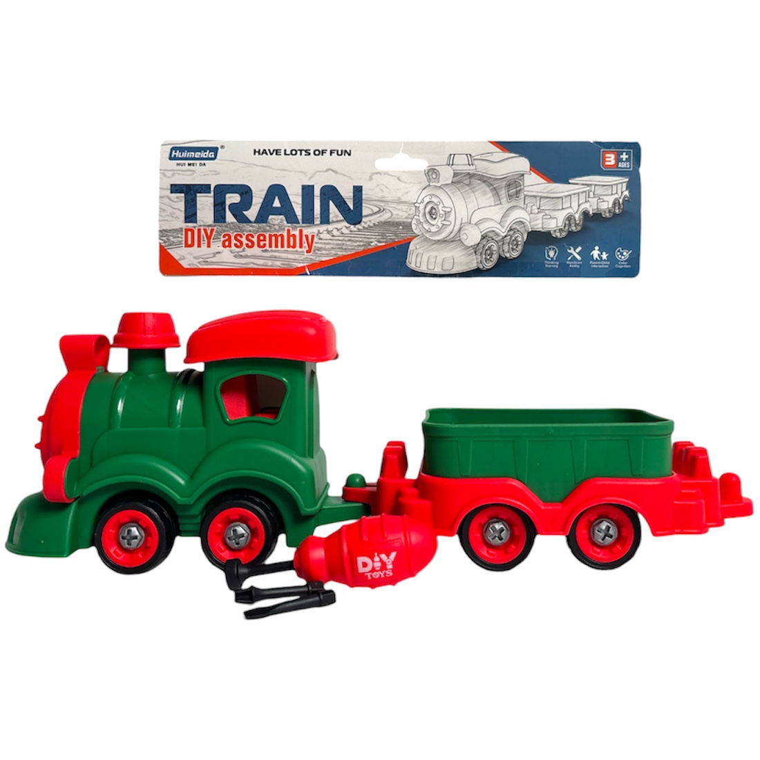 Szerelős vonat klt., XM, mozdony + 1 kocsi, 26x23+ cm zacsk. (M)