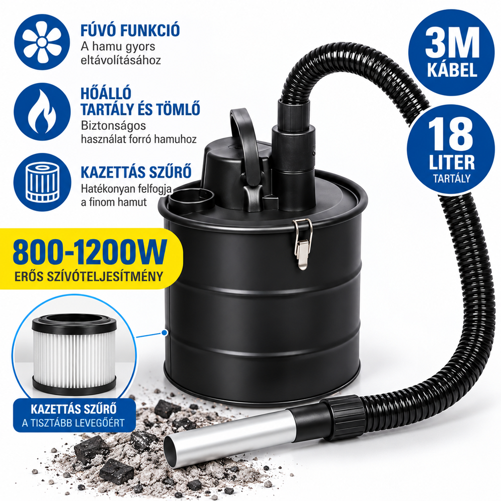 Kinzo hamuporszívó kandallóhoz – 18L 800W - HEPA szűrővel (EDC) - Image 3