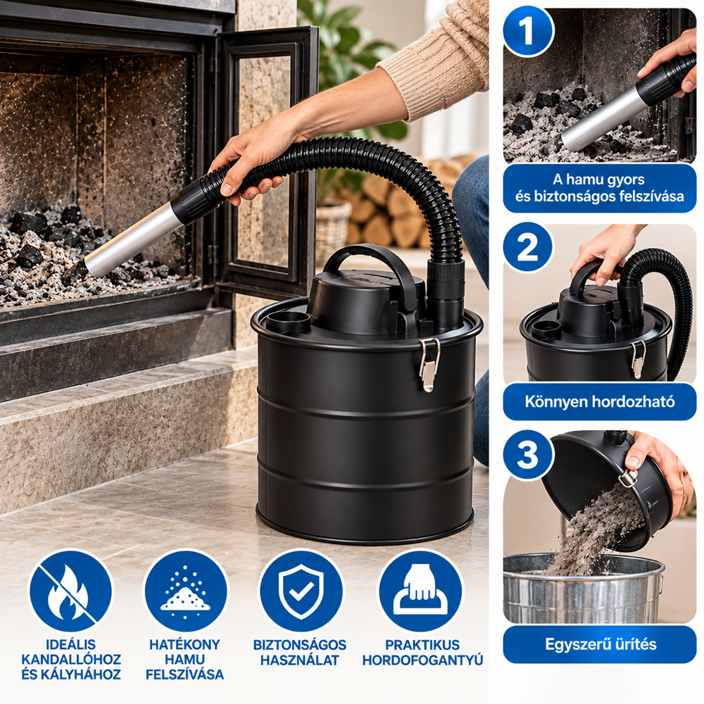 Kinzo hamuporszívó kandallóhoz – 18L 800W - HEPA szűrővel (EDC) - Image 2