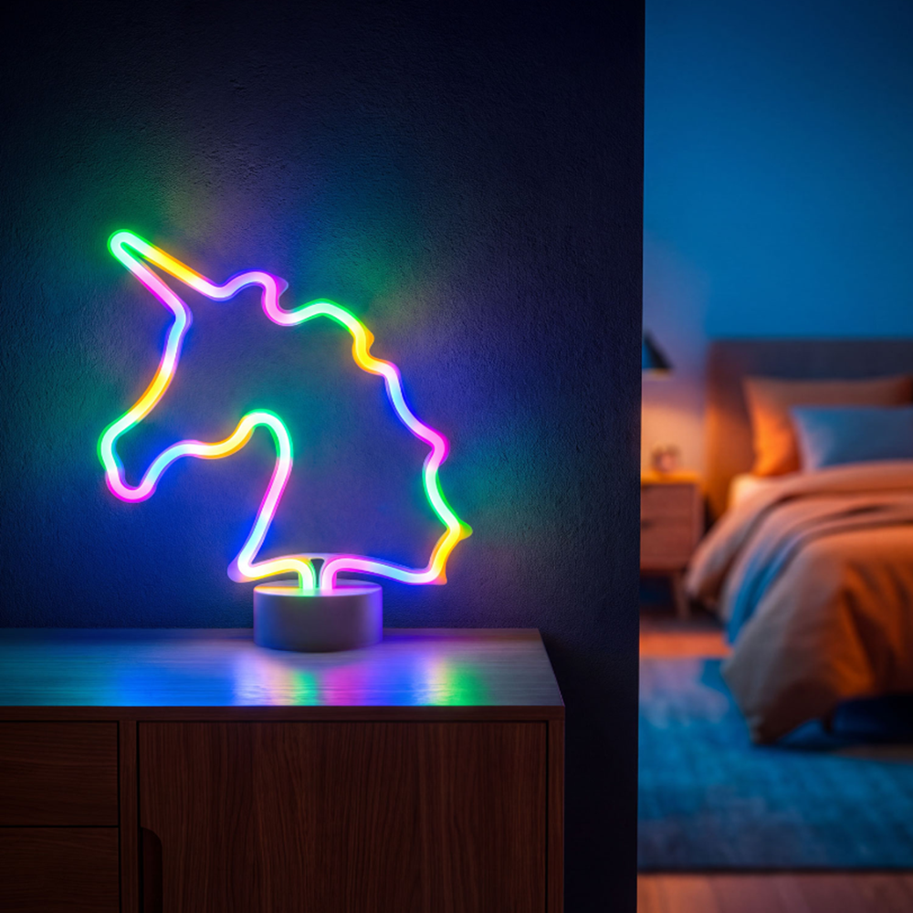 Színes unikornis LED neon lámpa – USB-ről és elemmel működő dekorációs fény, 28,5 × 8,5 × 24,5 cm (GL-43996B ) - Image 2