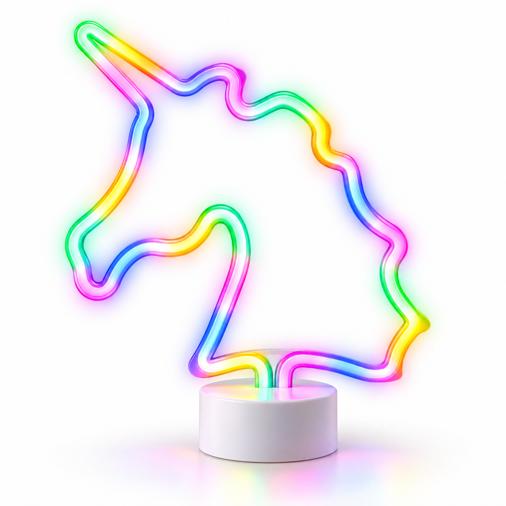 Színes unikornis LED neon lámpa – USB-ről és elemmel működő dekorációs fény, 28,5 × 8,5 × 24,5 cm (GL-43996B )