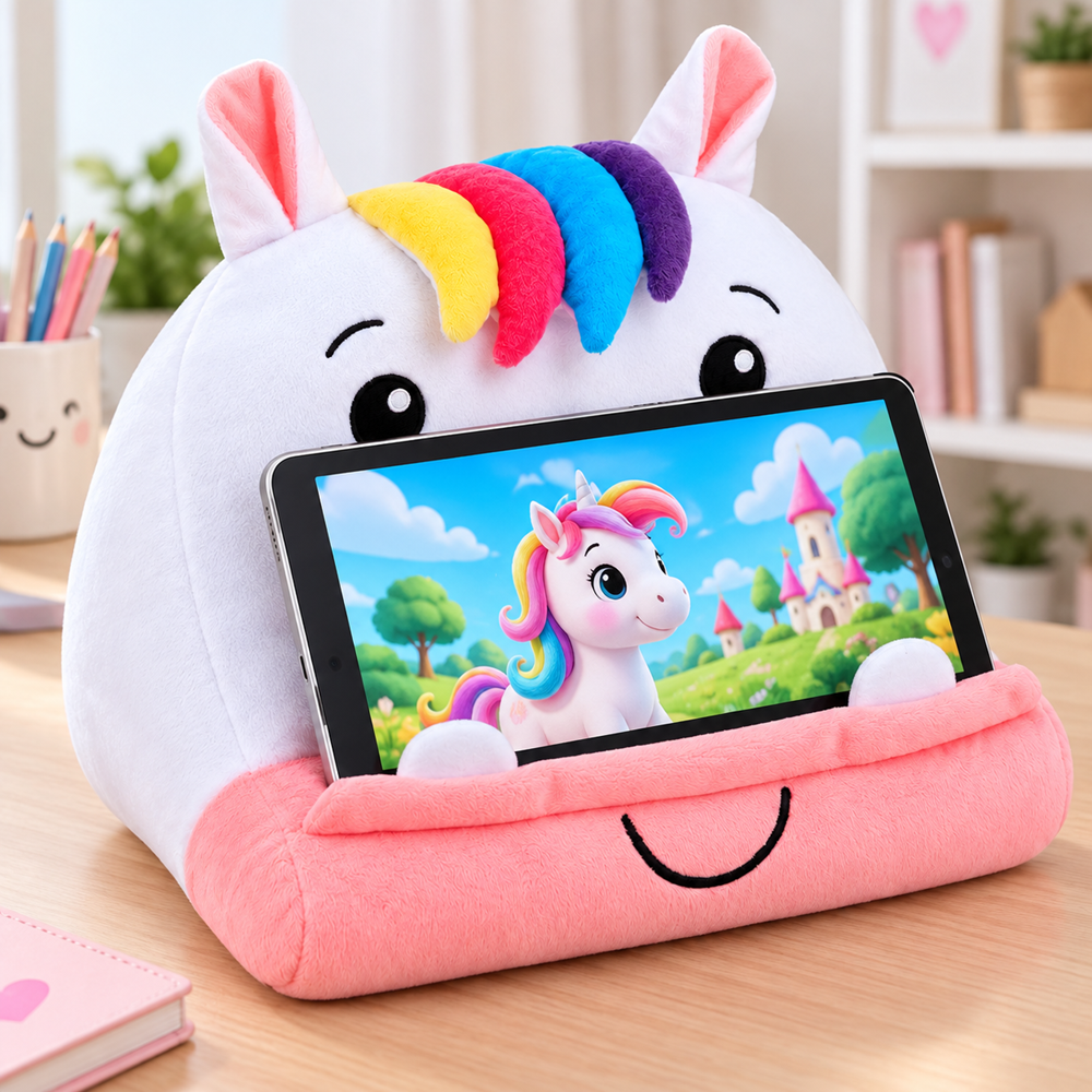 Unikornisos plüss tablettartó párna – 33 × 27 × 18 cm (EDC) - Image 2