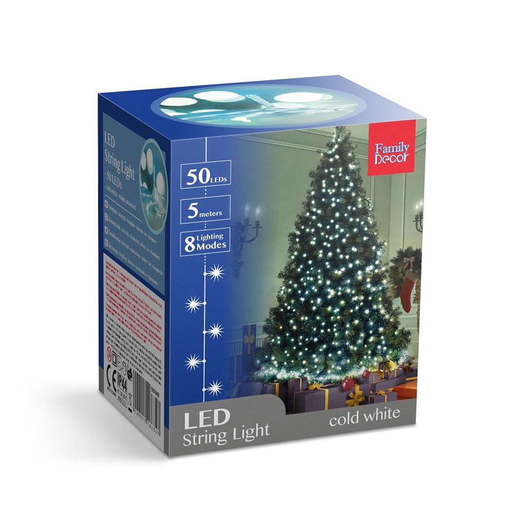 Hidegfehér LED fényfüzér – 50 LED, 8 világítási mód (GL-58900B) - Image 7