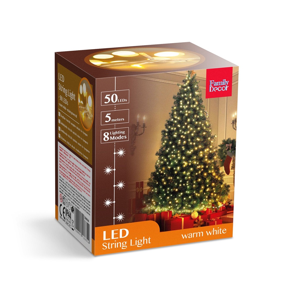 Melegfehér LED fényfüzér – 50 LED, 8 világítási mód (GL-58900A) - Image 6